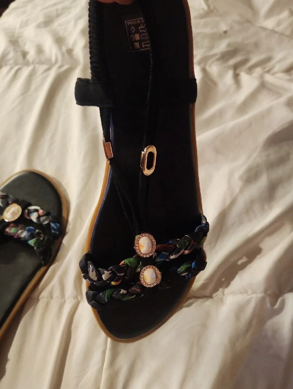 Black Braided Gem-Accent Women's Sandals